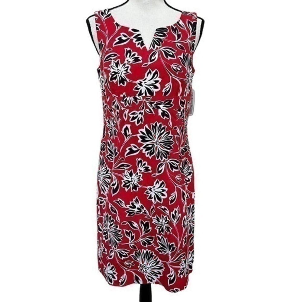 Madison Studio red/black garden party petite dress size 8P  Cotton Blend NWT